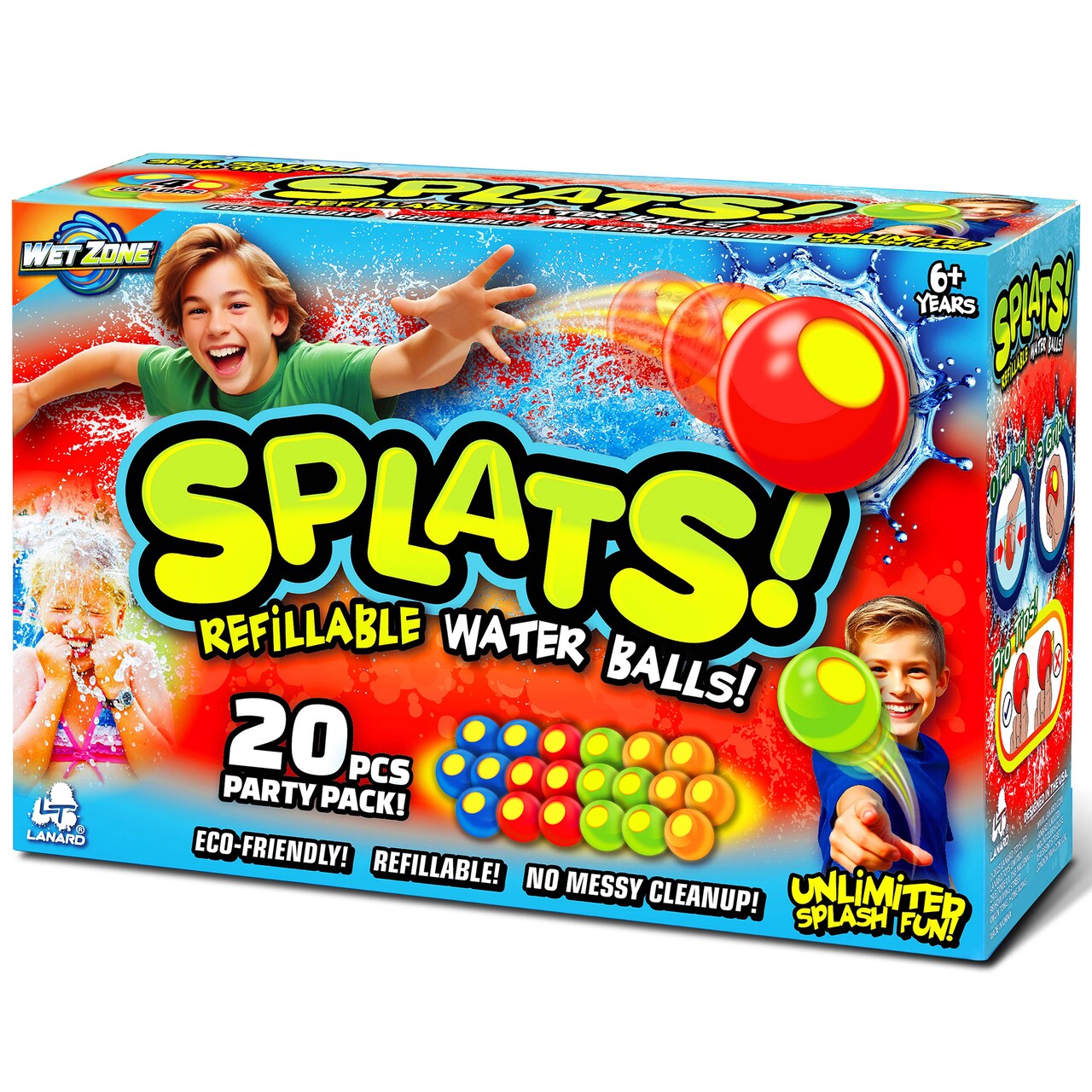 Lanard: Splats Reusable Water Balls - 20 Pack - Dunk-Throw-Refill-Repeat, Colorful Silicone Balls, Pool & Water Toys, Mess-Free Outdoor Play, Kids 6+